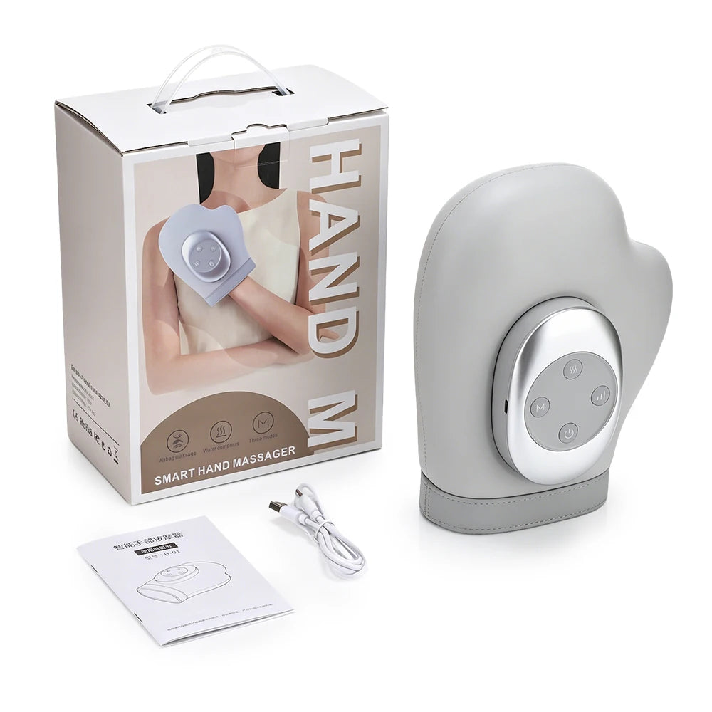 3-5 Modes Touch Screen 360° Air Pressure Hand Massager 5 Levels 3 Modes Airbag Shiatsu Kneading Palm Wrist Fingers Acupoint Hot Compress Type C Charging Port Hand Pain Relief Massager Relaxation Device