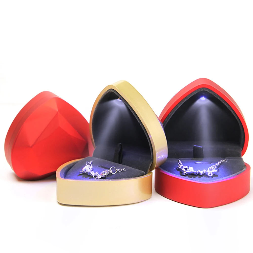 NEW LED Light Jewelry Box Luxury Ring Box for Proposal Engagement Wedding Rubber Paint Square Jewelry Gift Organizer Accessories Jewelry Supplies