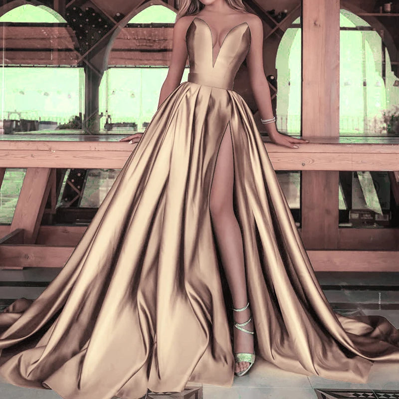 NEW Arrivals 5 Colors Elegant Luxury Wedding Dress Chic Women Luxury Gowns Fold Evening Party Res Carpet Dress Spring Summer Off Shoulder High Split Dresses in Special Occasion