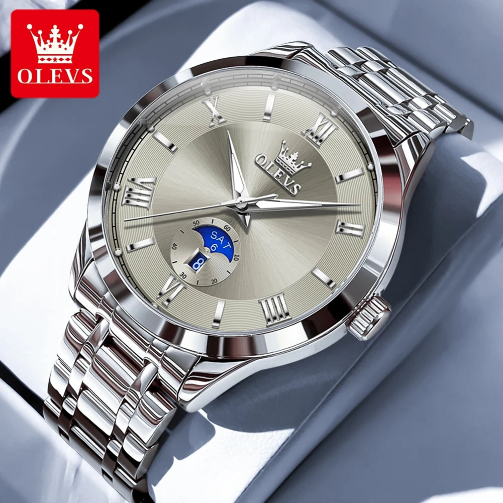 NEW 4 Colors 100% Original OLEVS 3638 Men Watch Original Quartz Watch Stainless Steel Waterproof Luminous Large Dial Day Date Watches Luxury Men Box Luxury Gifts for Husband Boyfriend