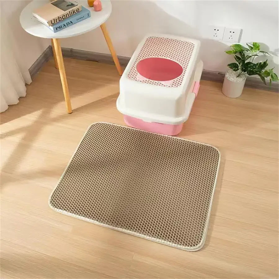 NEW Arrivals S-XL( 60X90CM) 6 Colors Cat Litter Mat Waterproof Urine Proof Kitty Litter Mat Honeycomb Double Layer Litter Box Mat Skidproof Soft EVA Cat Litter Mat Pets Hygiene Supplies