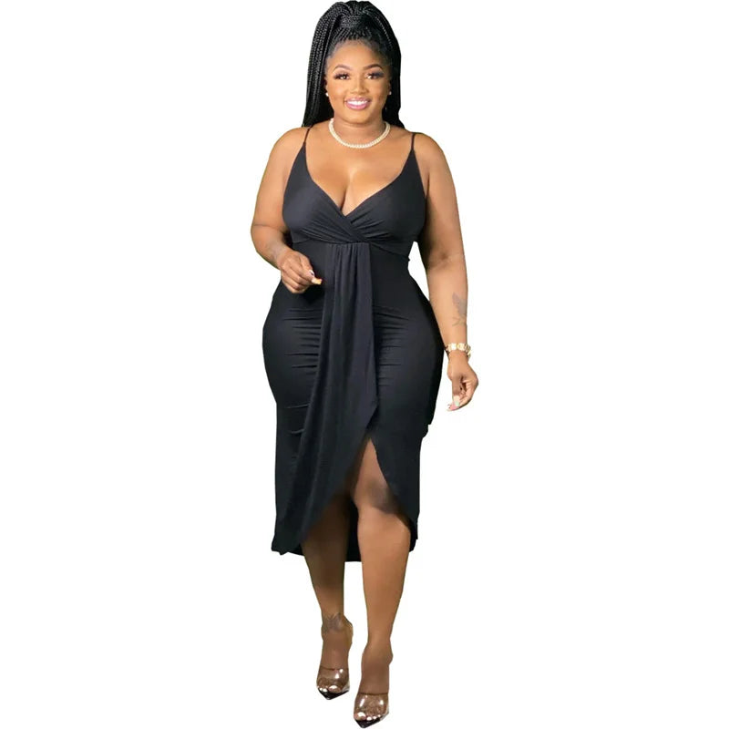 NEW XL-5XL Plus Size Women Dresses Summer Clothing Sexy Bodycon Stretch Sling Solid Maxi Party Dress Sexy Evening Party Summer Dress
