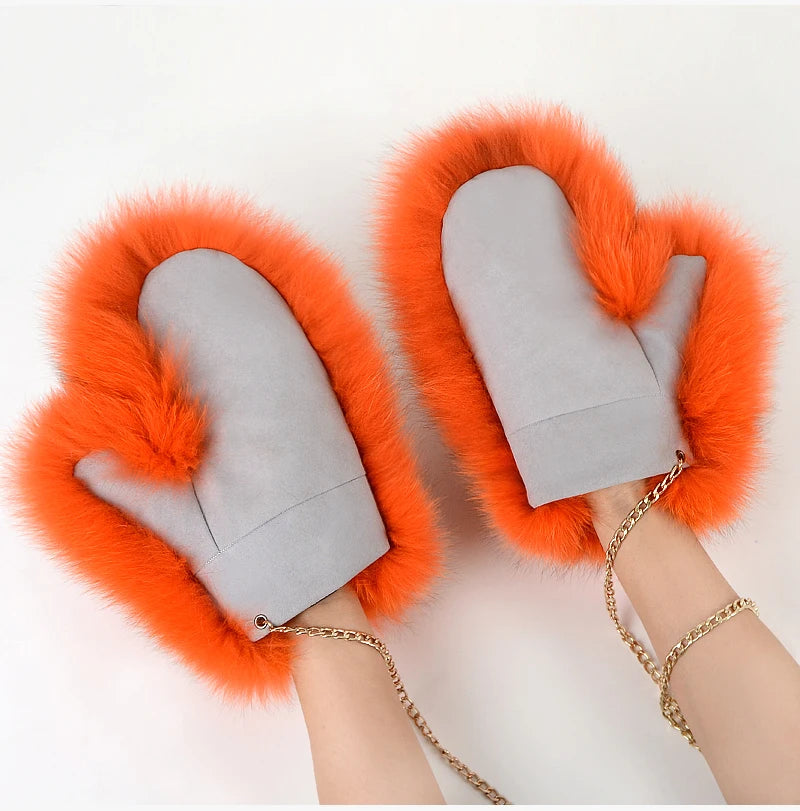 NEW Arrivals Hot Sale Winter Women Luxury Natural Real Fox Fur Gloves Warm 100% Genuine Fox Fur Mittens Girl Fashion Luxury Real Fox Fur Glove