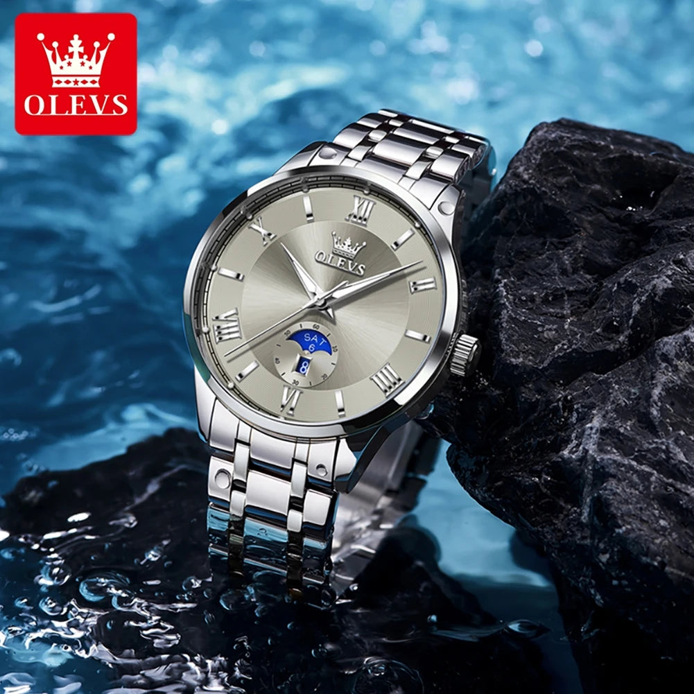 NEW 4 Colors 100% Original OLEVS 3638 Men Watch Original Quartz Watch Stainless Steel Waterproof Luminous Large Dial Day Date Watches Luxury Men Box Luxury Gifts for Husband Boyfriend