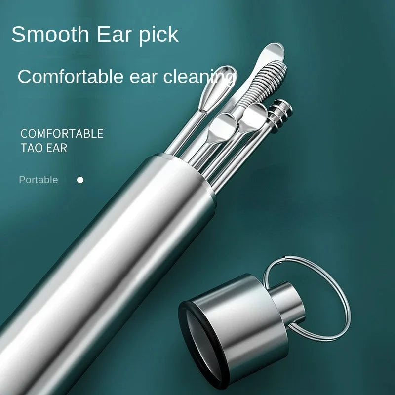 NEW Arrivals 6PCS Tube Stainless Steel Earpick Ear Cleaner Spoon Ear Care Cleaning Tool Ear Wax Removal Kit Ear Pick Vax Remover Clean Medical Accessories Hygiene Health Care Supplies