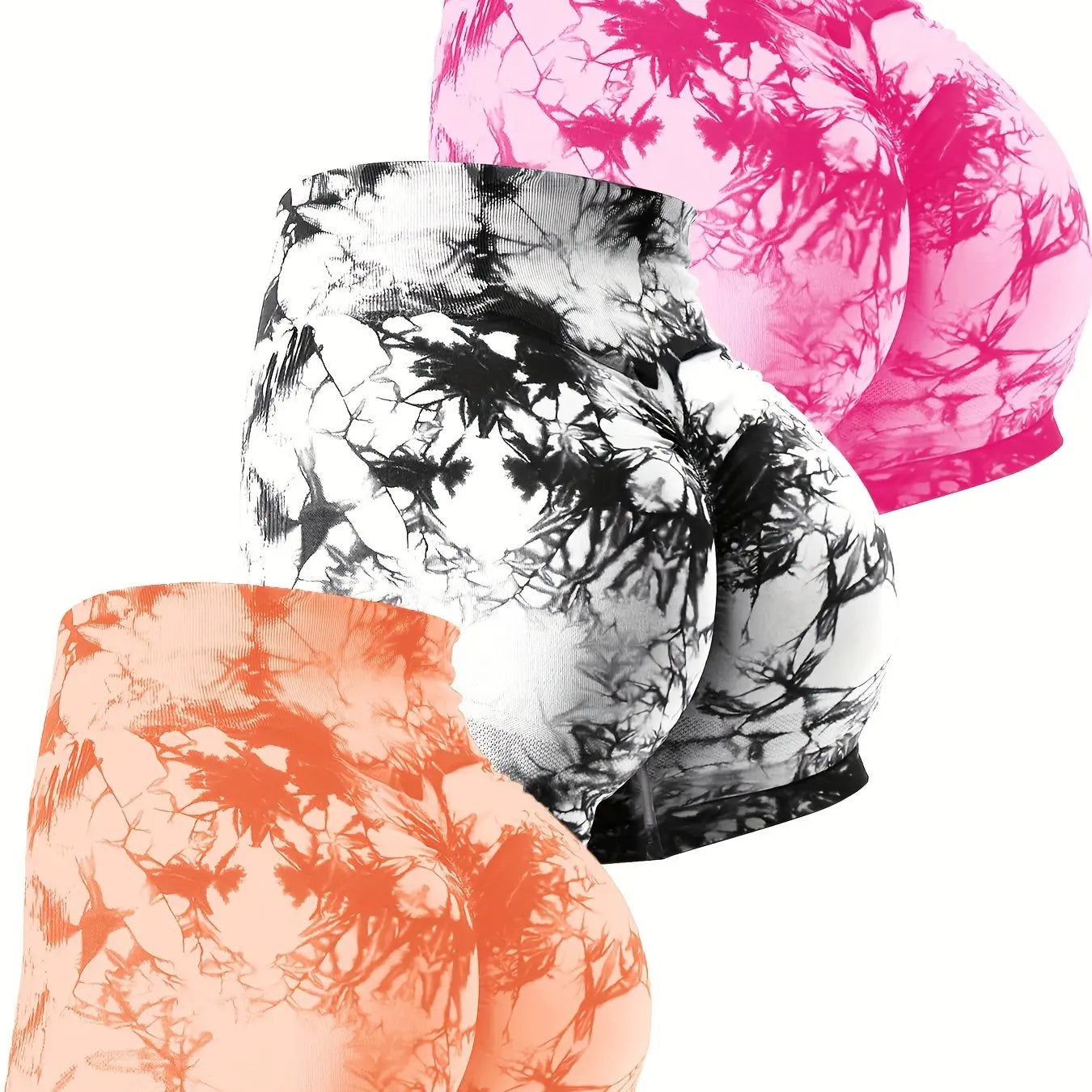 NEW Arrivals 3PCS Set Women High Waist Seamless Tummy Control Yoga Shorts - Sporty Tie Dye, Breathable Fitness Outdoor Running Hiking Gym Girls Sexy Sports Apparel Supplies