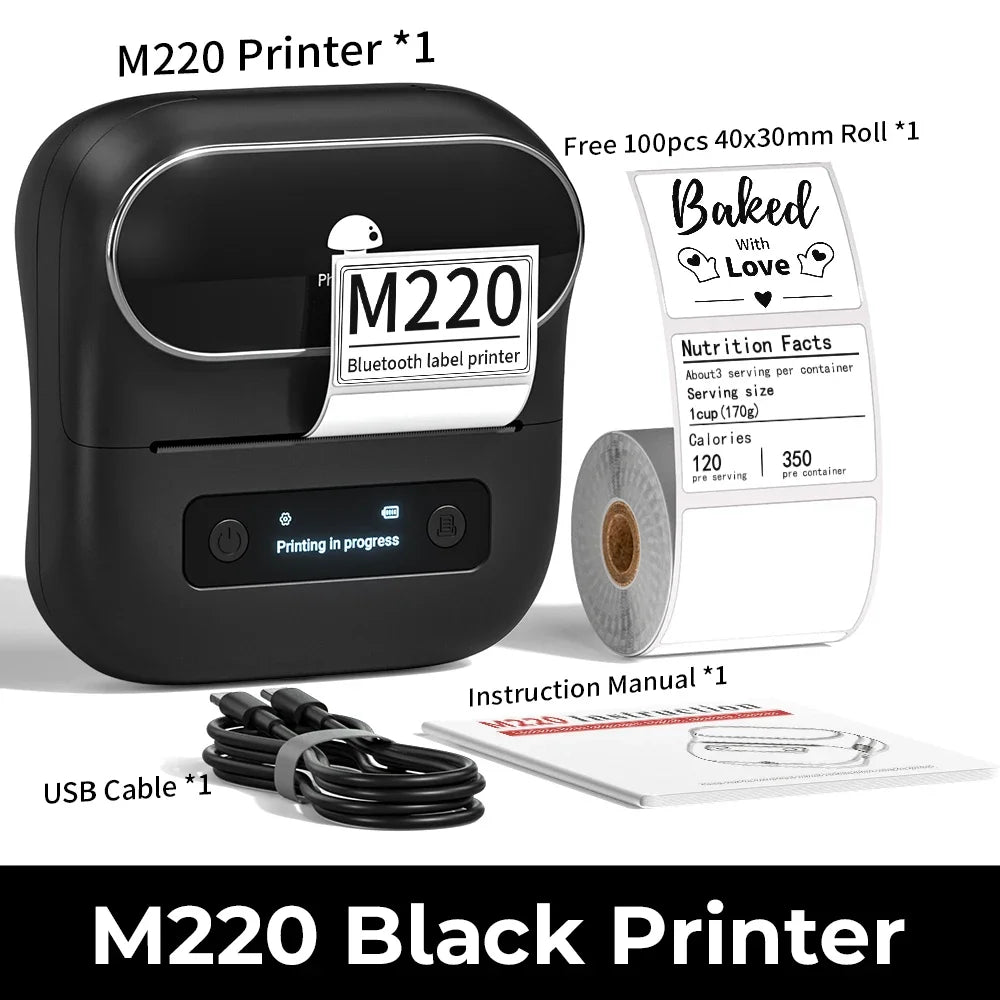 NEW Arrivals Original PHOMEMO M220 Label Printer 75mm Thermal Label Maker for Barcode Address Labeling Mailing File Folder Labels for Phone & PC Home Office Business