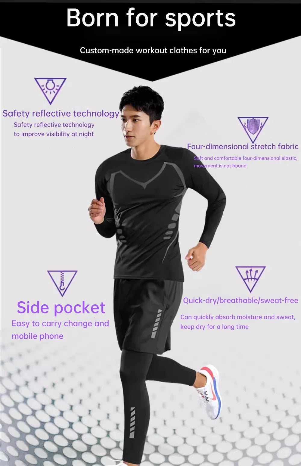 NEW Arrivals 5PCS Set S(50-60Kg-3XL(100+Kg) Plus Size Running Fitness Clothes for Men Spring Autumn Winter Morning Running Speed Dry Cycling Sports Set