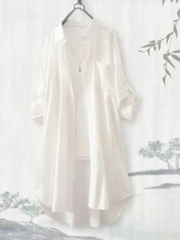 NEW Arrivals XL-5XL Plus Size 4 Colors Loose Breathable Blouses Midi Shirt Korean Casual Autumn Shirts Women Simple Solid Female Long Sleeved Shirts