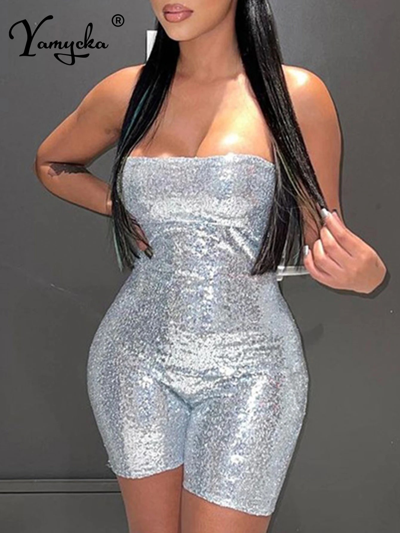 NEW Arrivals S-2XL 3 Colors Sexy Backless Sequin Bodysuit Jumpsuit Women Summer Evening Beach Party Shorts Night Club Party Romper Bodycon Ladies Girls Sexy Fashion Clothing Supplies