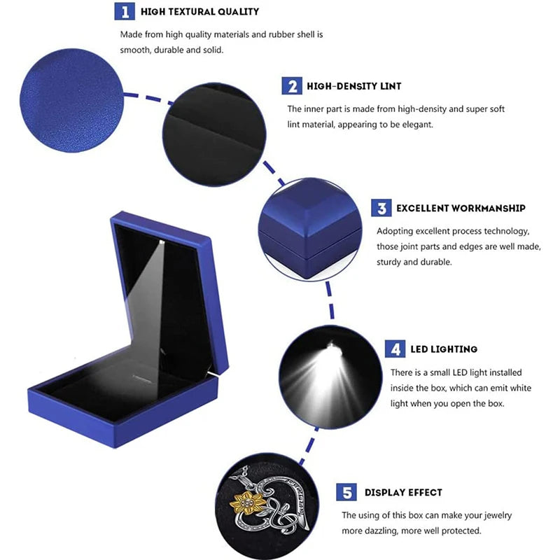 LED Lighted Bracelet Ring Necklace Luxury Box Storage Organizer Pendant Box Case Package For Anniversary And Display Engagement Gift Wedding Accessories Jewelry Supplies