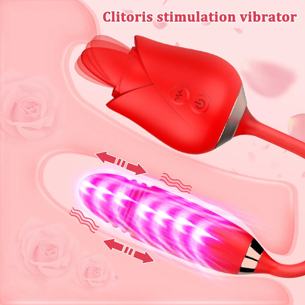 Rose Sex Toy Tongue Licking Clitoris Vibrator for Women G Spot Clitoral Double Stimulation Clitoral Vibrators