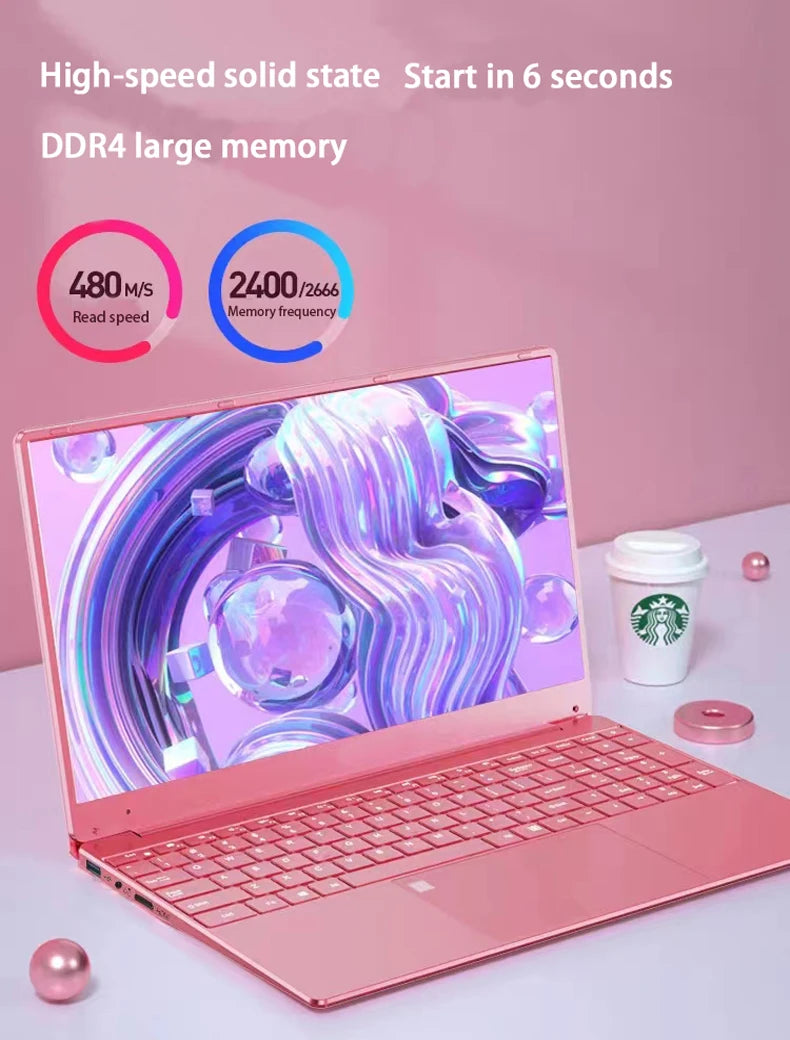 Notebook Brand New Pink Woman Laptop Windows 11" 10 Office Education Gaming 15.6“10th Gen Intel Celeron J4125 12G RAM 1T Dual WiFi Narrow Side Computer Laptops Supplies Electronics Accessories Devices Products