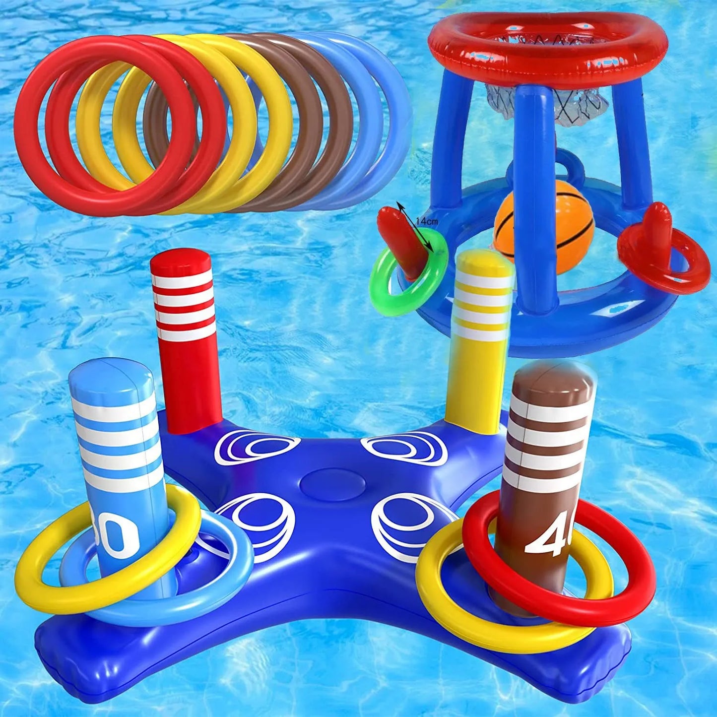 NEW Arrivals Adults Children Inflatable Toys Swimming Pool Beach Party Accessories Inflatable Bowling Ring Throwing Ferrule Game Set Floating Toys Beach Fun Summer Water Sports Supplies