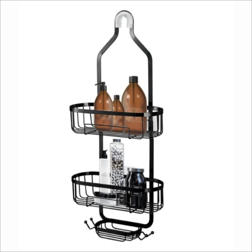 1pc Bathroom Hanging Shower Organizer, Over Head Shower Caddy Basket Anti-Swing,Detachable Bathroom Wall Mounted Shower Shelf