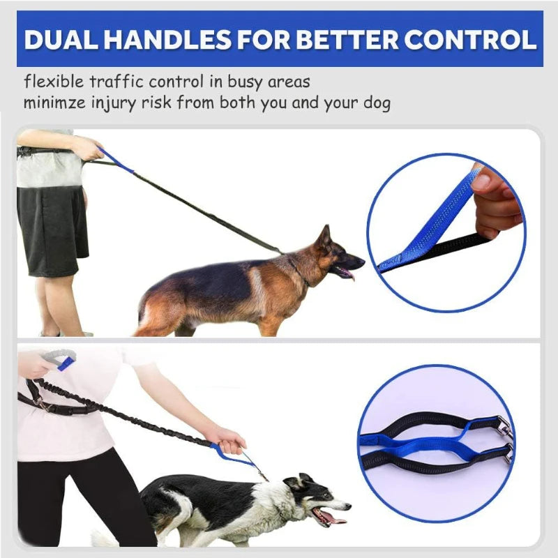 Hands-Free Large Dog Running Retractable Supplies Walking Training Adjustable Waist Belt Dogs Pet Waist Bungee Free Jogging 2 Ropes Leashes