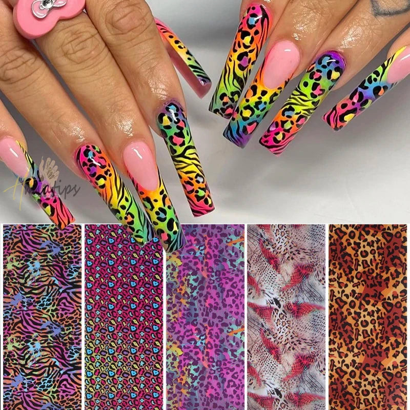 10 Rolls Leopard Print Transfer Paper Nail Art Foil Animal Pattern Transfer Decals Wraps Tips Stickers Manicure Decorations