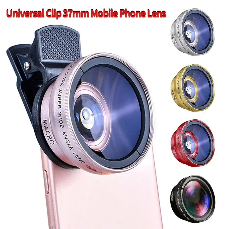 NEW Arrivals 2 IN 1 Lens Camera Universal Clip 37mm Professional 0.45x 49uv Super Wide-Angle Macro Lens For iPhone 15 12 Samsung Huawei Xiaomi