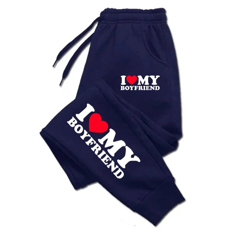 NEW Arrivals S-3XL UK Plus Size Autumn Woman Man Couple Sweatpants *I Love My Boyfriend* Tracksuit Loose Casual Warm Pants Pocket Drawstring Sportswear