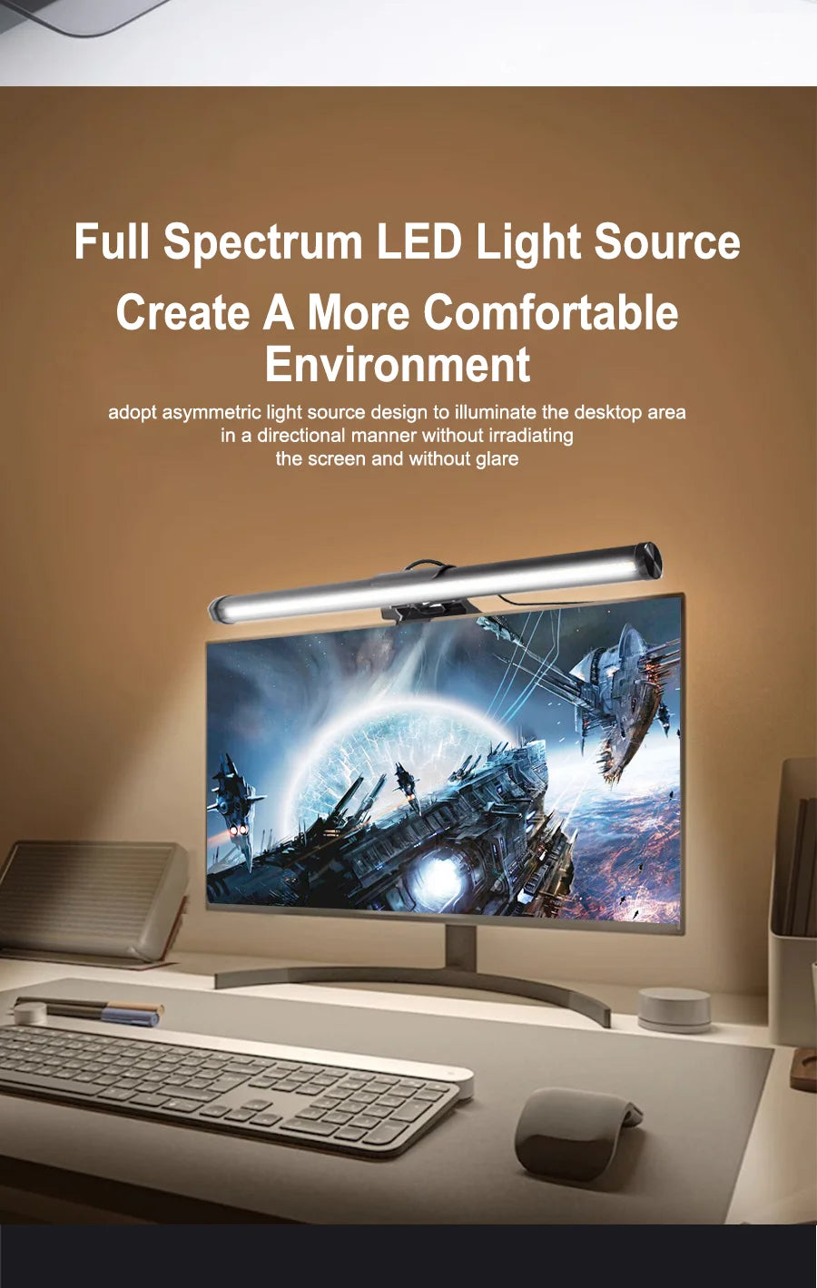 NEW Arrivals 30CM Screen LED Bar Desk Lamp PC Computer Laptop Screen Lamp Hanging Light Bar Table Lamp Office Study Reading Light For LCD Monitor