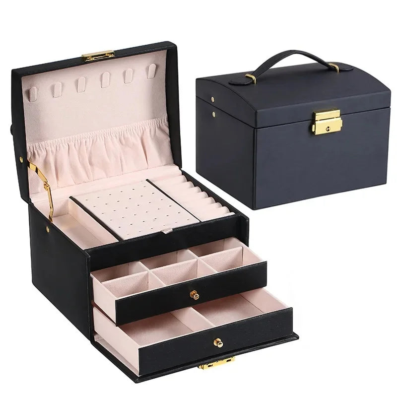 NEW Arrivals Simple Leather Jewelry Luxury Box with Lock Drawers Storage for Earrings And Accessories Secure And Stylish Organizer