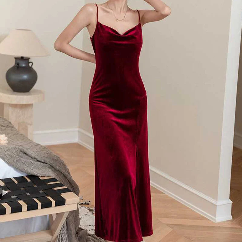 NEW Arrivals 2PCS Set Luxury Velvet Long Sleeve V-Neck Solid Color Sexy Robe Solid Velvet Suit Home Dress Wine Red Sexy Split Fork Lace Cardigan Sling Wedding Night Sleepwear Girls Ladies Luxury Fashion Apparel Supplies