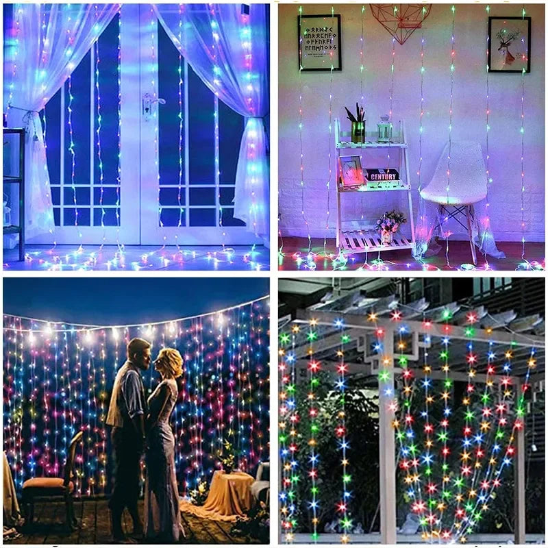 3M LED Curtain String Lights Fairy Decoration USB Holiday Garland Lamp 8 Mode For Home Garden Christmas Party New Year Eve Supplies Lighting Accessories