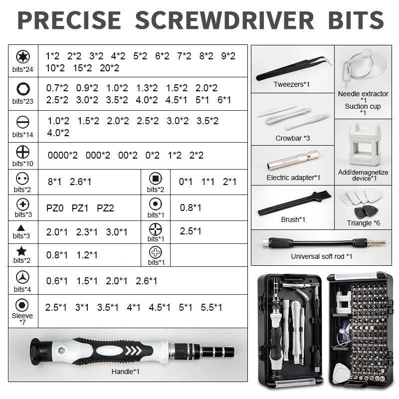 NEW Arrivals 116 in 1 Set Precision Screwdriver Set Magnetic Screw Driver Bit for iPhone PC Laptop Tablets Drones Watch Glasses Professional Repair Tool Kit Black Electronics Supplies