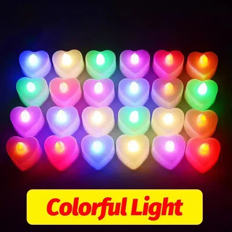 NEW Arrivals 24-48PCS Set Heart-Shape Led Candle Battery-Power Tealight Flameless Electronic Candles Christmas Wedding Party Romantic Atmosphere Decoration Table Lamps