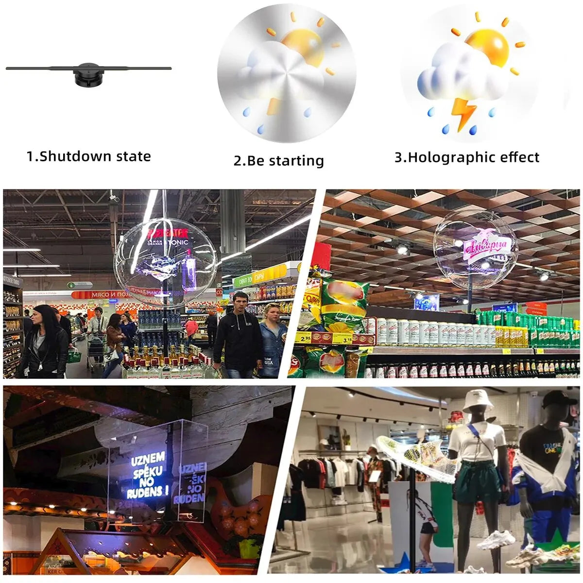42cm 3D HD Hologram Fan Projector SD LED Sign Holographic Player Support Image Video Shop Bar Party Advertising Display Light