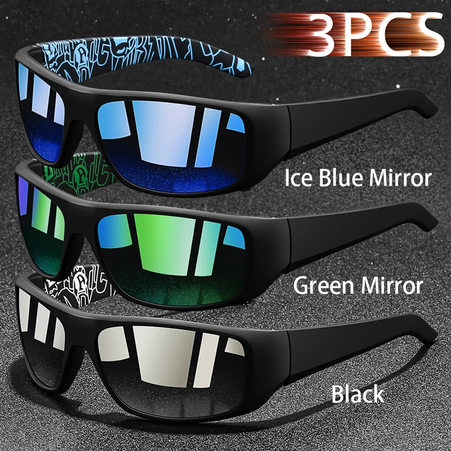 NEW Arrivals 3PCS Set Fashion Vintage Fishing Cycling Sports Sunglasses Men Women Running Mountaineering Sport Man Sun Glasses UV400 Eyewear