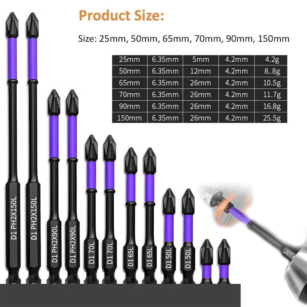 NEW Arrivals 12 Pcs Set Magnetic Screwdriver Bits Non-Slip Shockproof Phillips Impact Bits Hex Shank Alloy Steel Bits Suitable for Power Tools