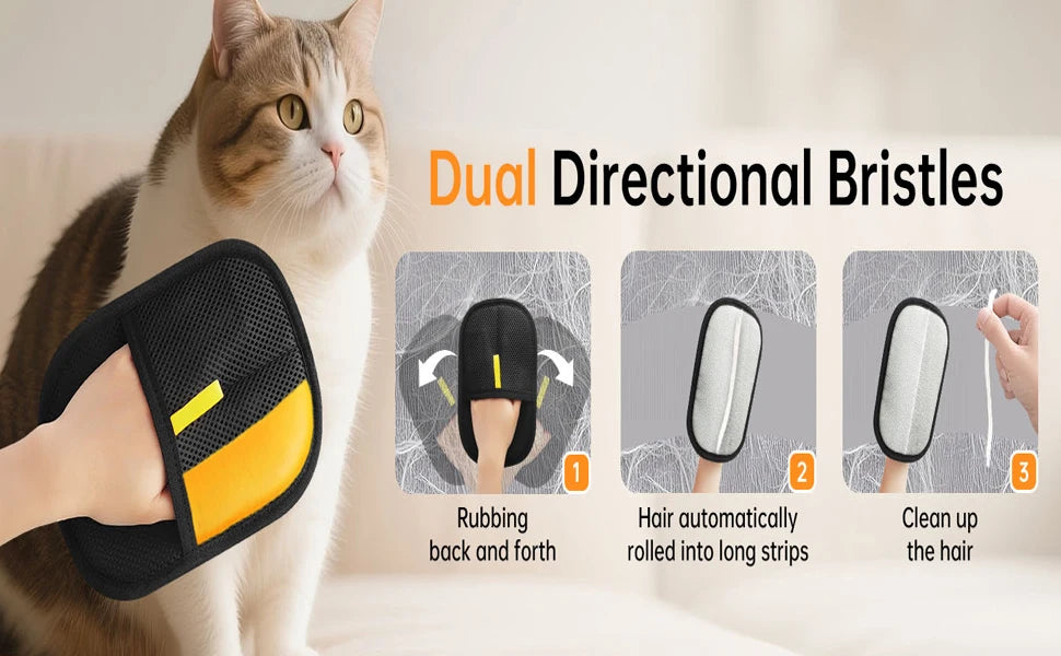 3 PCS Set Pet Hair Removal Mitts Cat Hair Remover Brush Sticking Device Home Hair Scraper Reusable Cat Grooming Electrostatic Gloves Pets Grooming Sets Hair Care Accessories