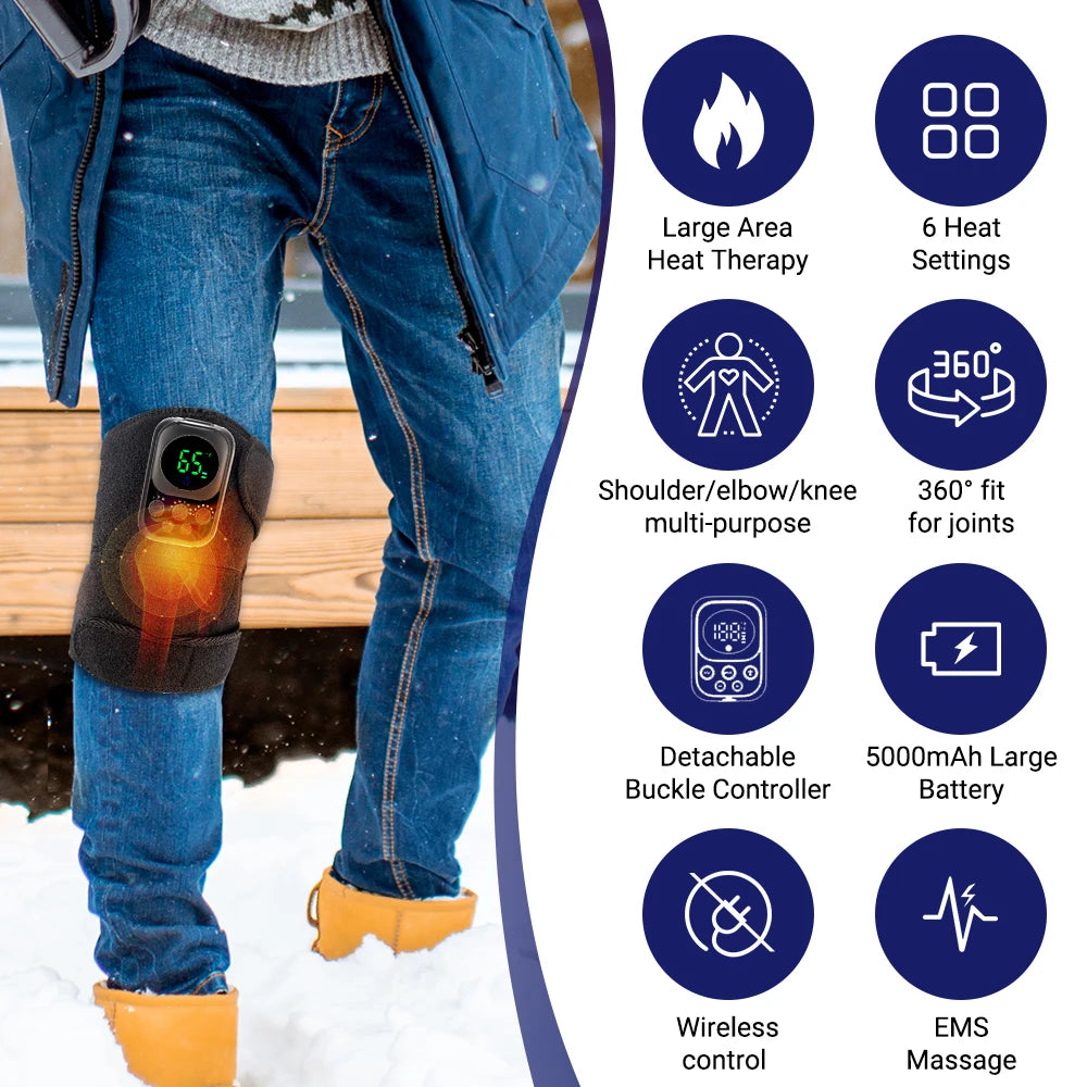 NEW Arrivals Wireless Control Heating Vibration Knee Pad Detachable Black With A Maximum Battery Life Of 10 Hours USB Rechargeable Health Care Supplies
