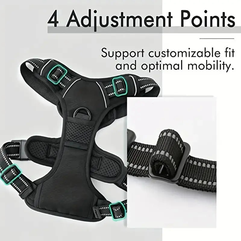 NEW 2PCS Set Service Dog Leash + Harness Front Clip Heavy Duty Reflective Easy Control Handle for Large Dog Walking Easy to Control for Small Medium
