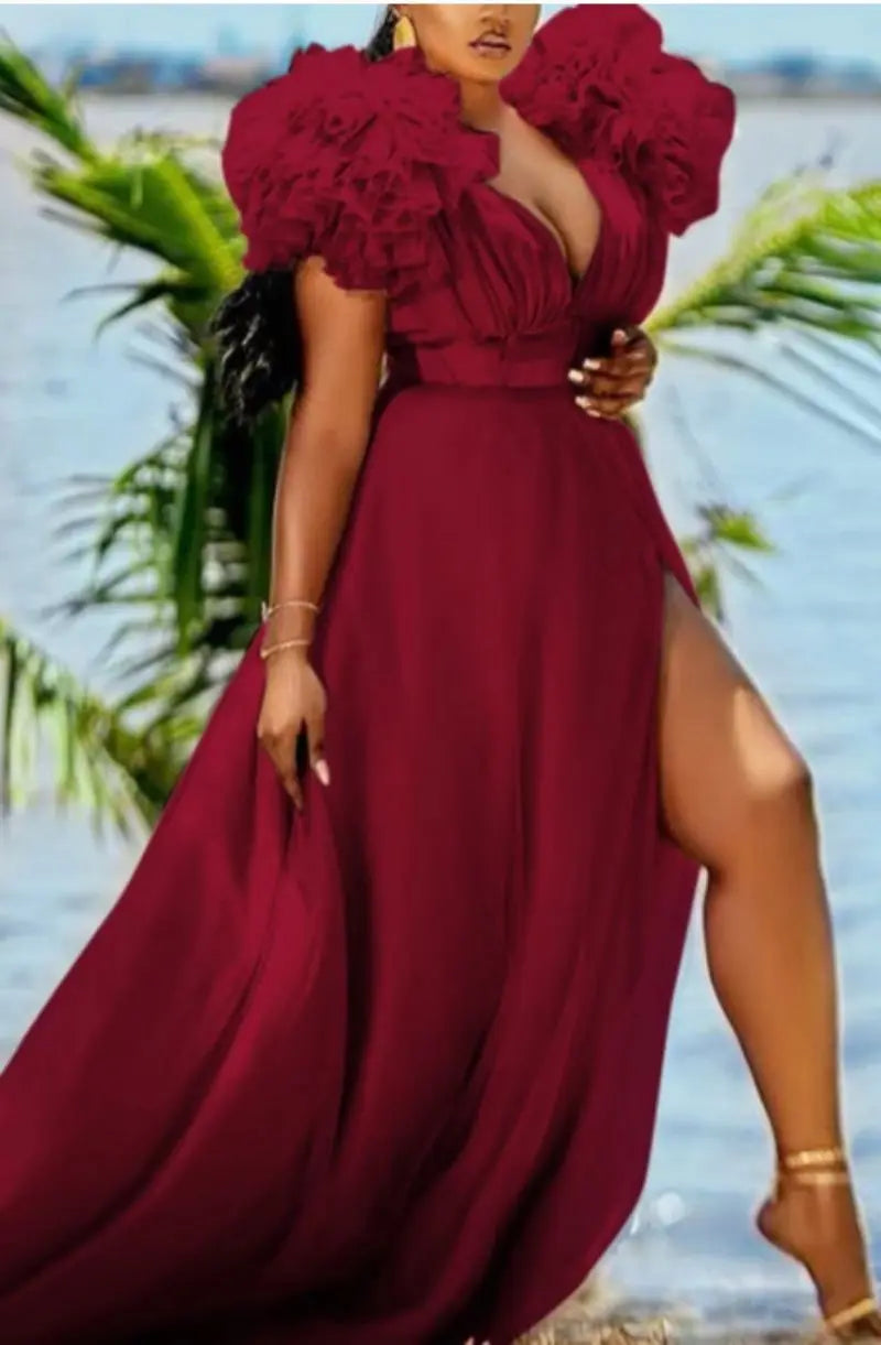 L-5XL Plus Size 5 Colors African Dresses for Women Sexy African Sleeveless V-Neck Party Wedding Evening Long Dress Maxi Dress African Clothing Supplies