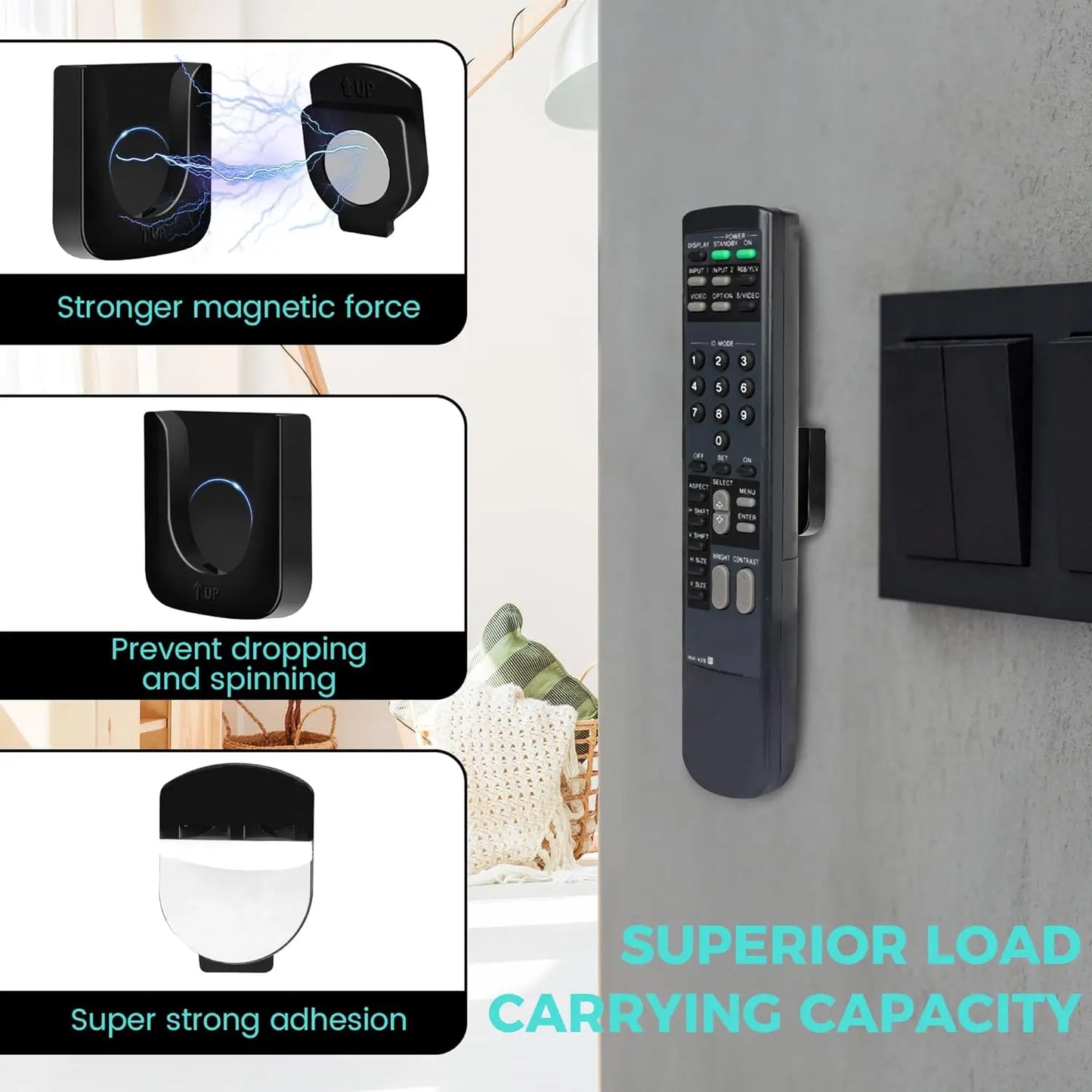 NEW 6PCS Set Remote Control Magnetic Hook Lock, Adhesive Wall Mounted Remote Control Storage Rack, No Punching Hook Home Electronic Accessories