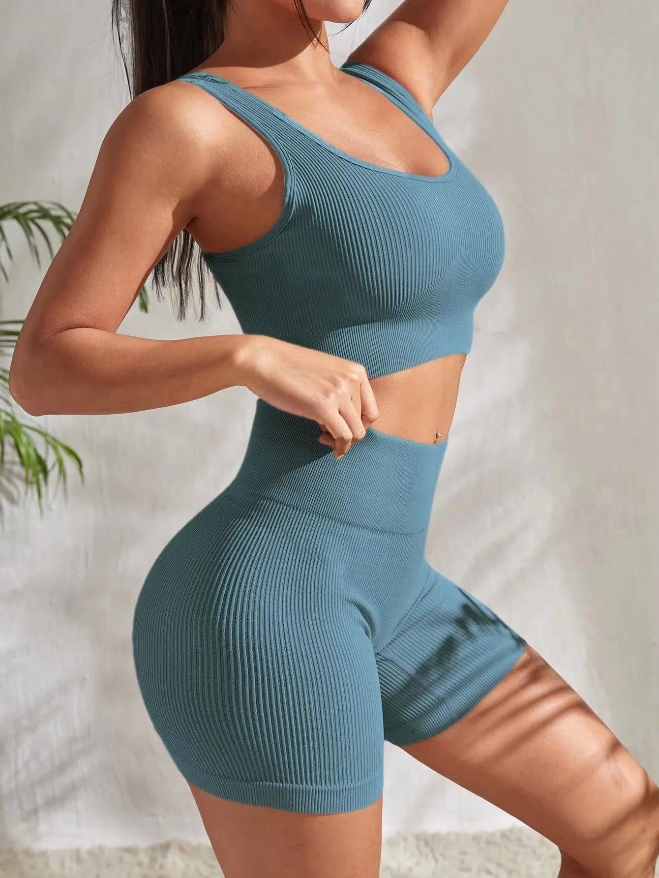 NEW Arrivals 2PCS Set 8 Colors Seamless Ribbed Yoga Sets Workout Sets for Women Gym Suits Ribbed Crop Tank High Waist Shorts Outfits Fitness Running Yoga Suit