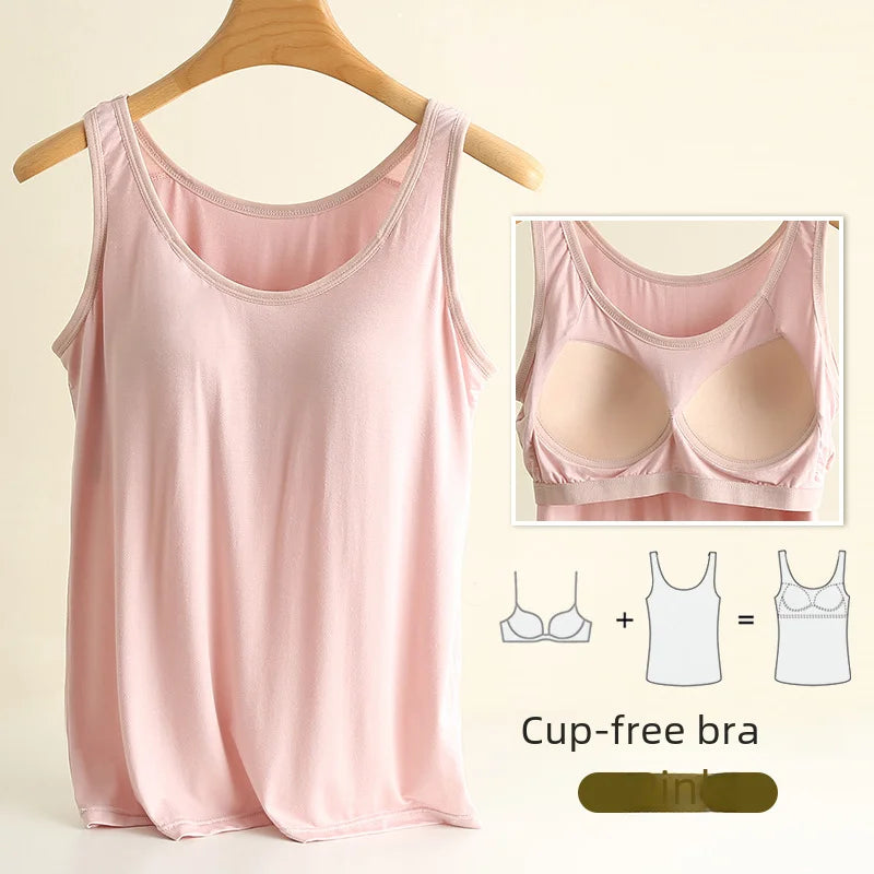 NEW BRAND M(37-50KG 3XL(75-90KG) Modal Women Vest Chest Pad Strap Thin Fit Bra One-piece Base Shirt Breathable Comfortable Back Beauty Cotton Pad