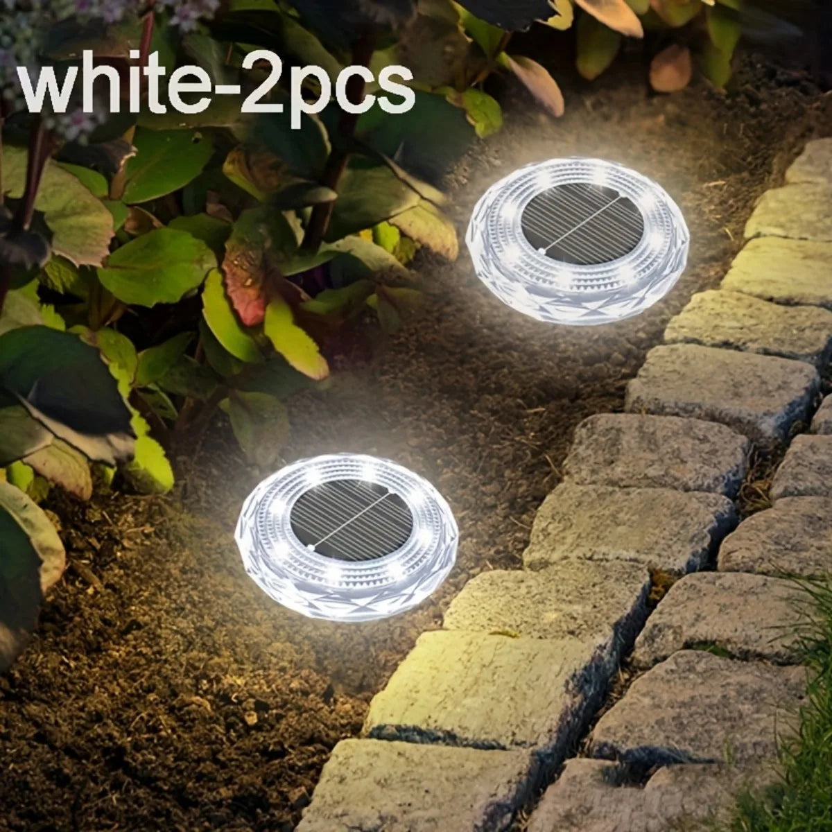 NEW Arrivals 2PCS Set 8 LEDs Solar Ground Lights Solar Lights Outdoor Bright LED Solar Disk Lights Outdoor Garden Pathway Driveway Lawn Lights Home Outdoor Lighting Accessories