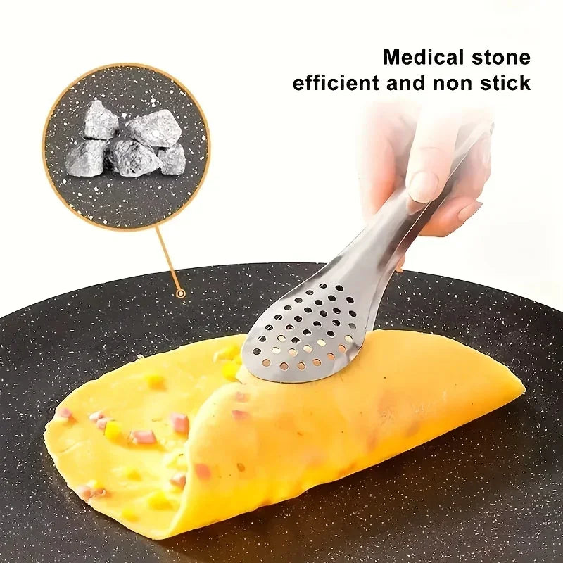 NEW Arrivals 32cm Non-Stick Roasting Pan Cast Iron Double Handled Crepe Stake Pan Round Griddle Grill Pan for Camping BBQ Round BBQ Griddle with Handle Kitchen Cooking Accessories Home Supplies