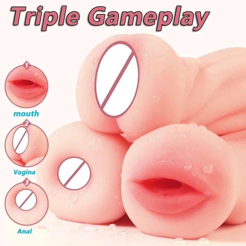 Adult Male Soft Silicone Masturbation Cup Sex Toys 4D Realistic Deep Throat Mouth Vagina Anal Vacuum Stimulator Men Goods For Adults
