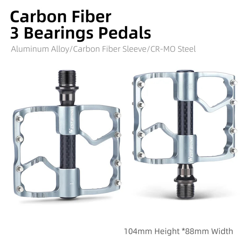 NEW Arrivals 3 Colors MTB Titanium Shaft Pedal Ultralight Mountain Bicycle Carbon Fiber Pedal 3 Bearings Road Bike Professional Pedal Anti-Slip Racing Cycling Pedals.