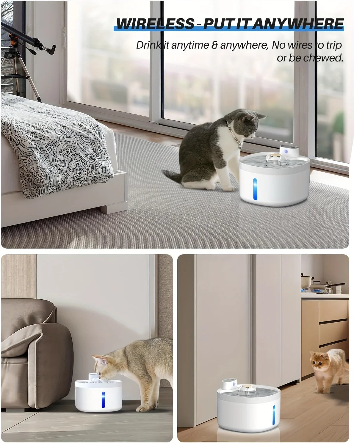 NEW Arrivals Pet Automatic Water Dispenser, Non Plug in Cat Water Dispenser, Stainless Steel Wireless Constant Temperature Water Dispenser Pets Supplies