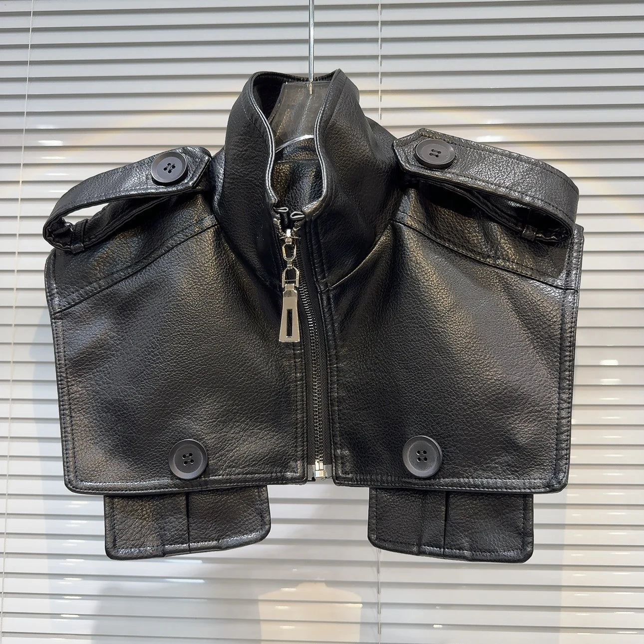 NEW Arrivals Italian Autumn Fashion Women's PU Leather Shawl Jacket Pocket Button Design Zipper Tops Female Trendy 11A0877 Evening Night Club Outwear Girls Fashion Clothing Supplies