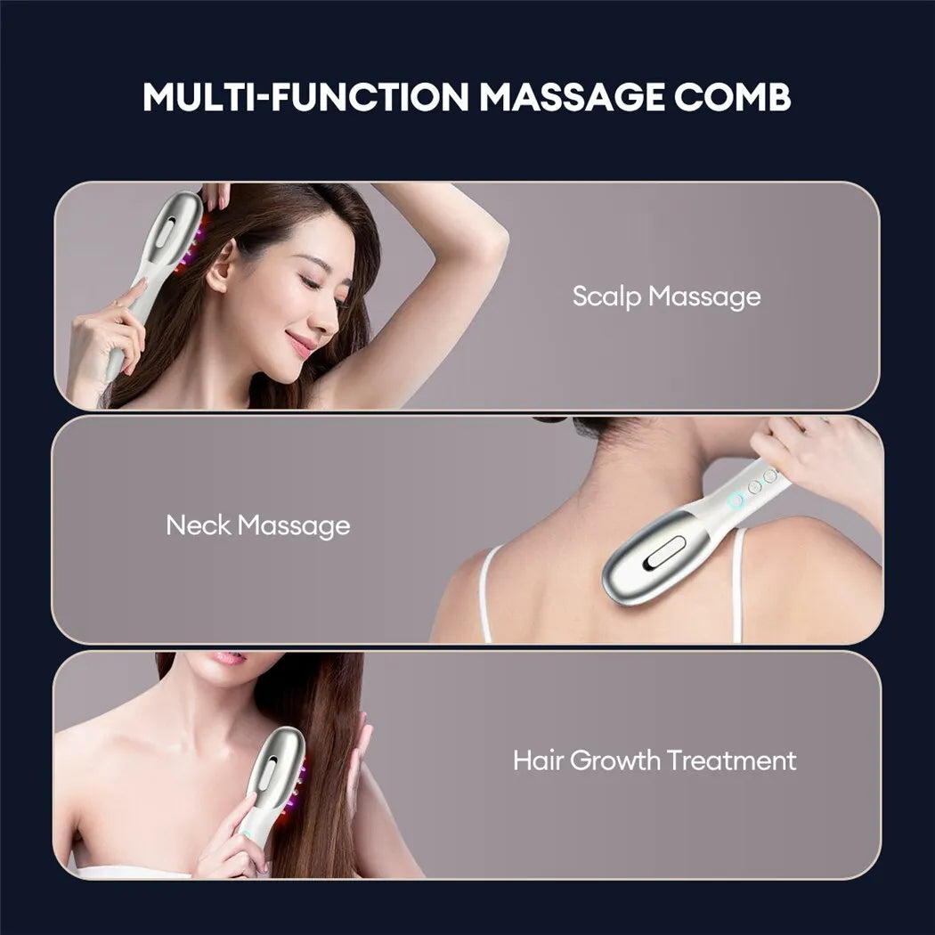 CkeyiN EMS Electric Massage Comb Vibration LED Blue Red Light Therapy Hair Massage Scalp Brush for Hair Growth Anti Hair Loss