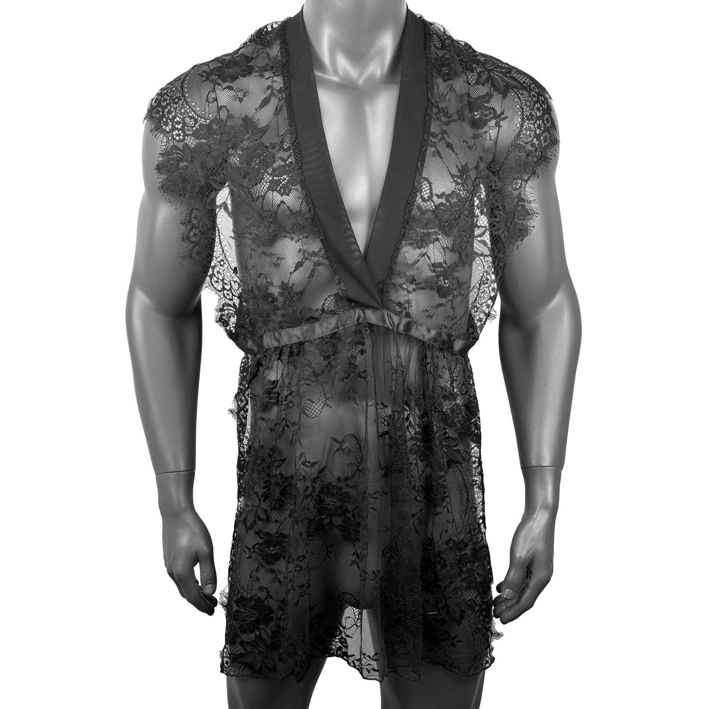 Lace Robe Leisure Men Nightwear Pajamas See Through Sexy Deep V-neck Bathrobes Nightgown
