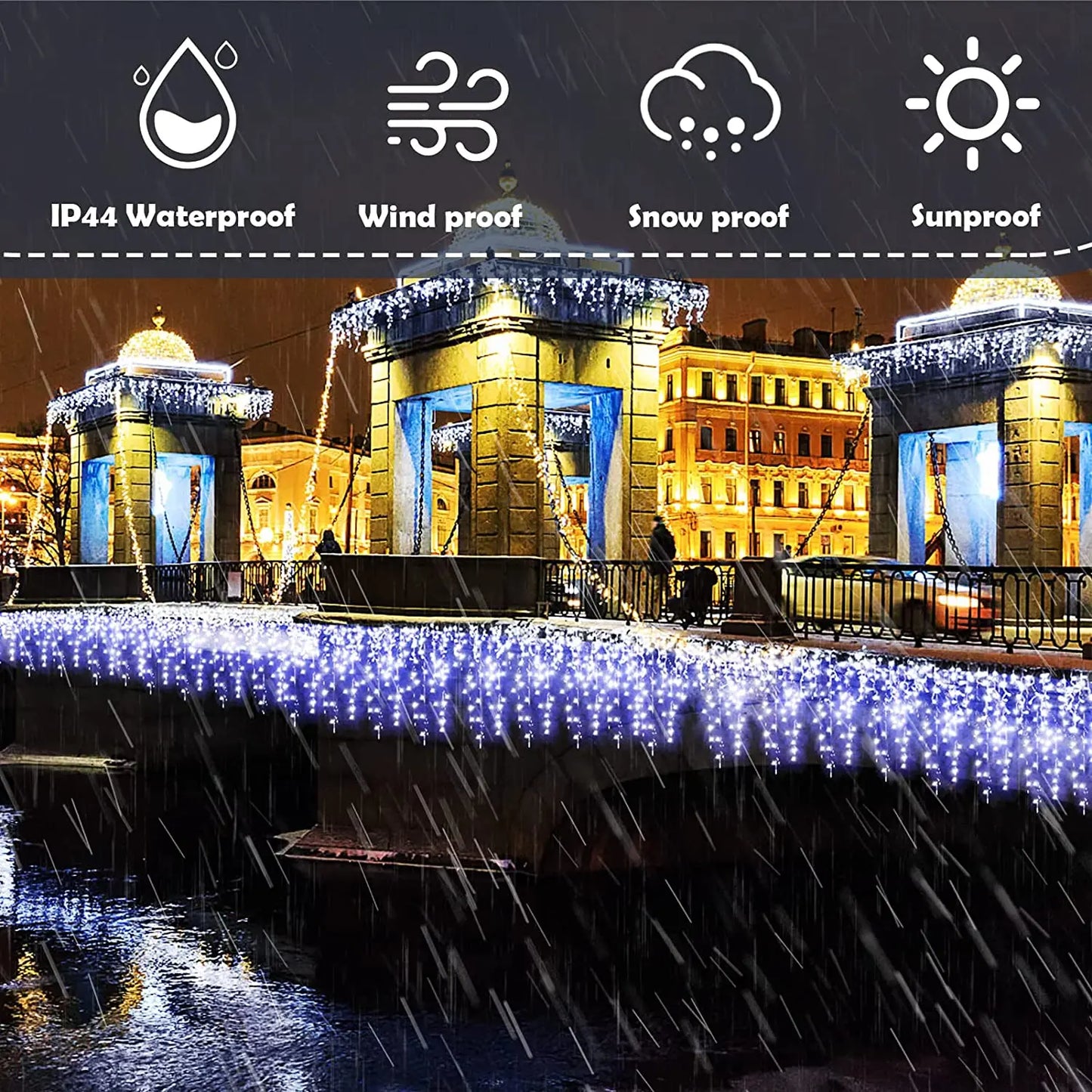 NEW 5-8PCS Set RGB-Warm White-White Led Icicle String Lights 4M Street Garland On The House 8 Modes Christmas Lights Outdoor For New Year Christmas Decoration Home Outdoor Holiday Lighting Supplies