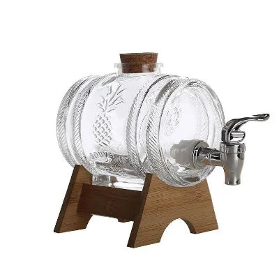 1000ML Full Set Glass Whiskey Barrel Wine Barrel Beer Bottle Fruit Aging Alcohol Honey Storage Container With Base Faucet Bar Set Home Bar Pubs Restaurants Barware Accessories