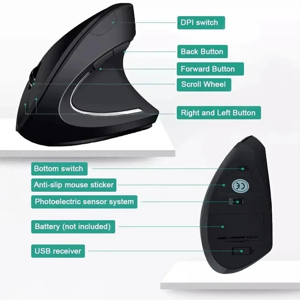 NEW Arrivals Vertical Mouse Ergonomic 2.4GHz Wireless Optical Mice 3 Adjustable DPI 800/1200/1600 6 Buttons for Laptop PC Computer Desktop